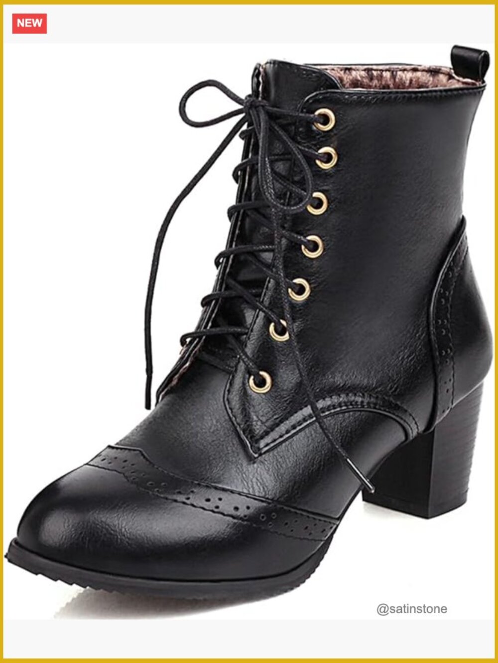 Brogue Ankle Boots Lace Up Chunky Block Heel Round Toe Bootie